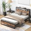 imageGiantex Queen Bed Frame with LED Lights Headboard and 4 Storage Drawers Metal Platform Bed with Outlets and USB Ports Charging Station Smart LED Bed Frame Easy Assembly No Box Spring NeededFull