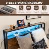 imageGiantex Queen Bed Frame with LED Lights Headboard and 4 Storage Drawers Metal Platform Bed with Outlets and USB Ports Charging Station Smart LED Bed Frame Easy Assembly No Box Spring NeededFull