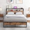 imageGiantex Queen Bed Frame with LED Lights Headboard and 4 Storage Drawers Metal Platform Bed with Outlets and USB Ports Charging Station Smart LED Bed Frame Easy Assembly No Box Spring NeededFull