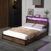 imageGiantex Queen Bed Frame with LED Lights Headboard and 4 Storage Drawers Metal Platform Bed with Outlets and USB Ports Charging Station Smart LED Bed Frame Easy Assembly No Box Spring NeededFull