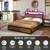 imageGiantex Queen Bed Frame with LED Lights Headboard and 4 Storage Drawers Metal Platform Bed with Outlets and USB Ports Charging Station Smart LED Bed Frame Easy Assembly No Box Spring NeededQueen