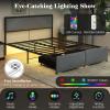 imageGiantex Queen Bed Frame with LED Lights and 2 Storage Drawers Upholstered LED Platform Bed with Linen Fabric Headboard Metal Slats Support No Box Spring Needed Light up Bed Frame GreyQueen