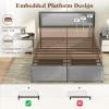imageGiantex Queen Bed Frame with LED Lights and 2 Storage Drawers Upholstered LED Platform Bed with Linen Fabric Headboard Metal Slats Support No Box Spring Needed Light up Bed Frame GreyFull