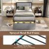 imageGiantex Queen Bed Frame with LED Lights and 2 Storage Drawers Upholstered LED Platform Bed with Linen Fabric Headboard Metal Slats Support No Box Spring Needed Light up Bed Frame GreyTwin