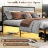 imageGiantex Queen Bed Frame with LED Lights and 2 Storage Drawers Upholstered LED Platform Bed with Linen Fabric Headboard Metal Slats Support No Box Spring Needed Light up Bed Frame GreyQueen