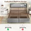 imageGiantex Queen Bed Frame with LED Lights and 2 Storage Drawers Upholstered LED Platform Bed with Linen Fabric Headboard Metal Slats Support No Box Spring Needed Light up Bed Frame GreyQueen