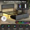 imageGiantex Queen Bed Frame with LED Lights and 2 Storage Drawers Upholstered LED Platform Bed with Linen Fabric Headboard Metal Slats Support No Box Spring Needed Light up Bed Frame GreyFull