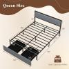 imageGiantex Queen Bed Frame with LED Lights and 2 Storage Drawers Upholstered LED Platform Bed with Linen Fabric Headboard Metal Slats Support No Box Spring Needed Light up Bed Frame GreyQueen