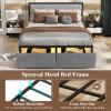 imageGiantex Queen Bed Frame with LED Lights and 2 Storage Drawers Upholstered LED Platform Bed with Linen Fabric Headboard Metal Slats Support No Box Spring Needed Light up Bed Frame GreyQueen