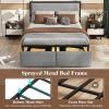 imageGiantex Queen Bed Frame with LED Lights and 2 Storage Drawers Upholstered LED Platform Bed with Linen Fabric Headboard Metal Slats Support No Box Spring Needed Light up Bed Frame GreyFull