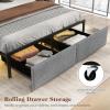 imageGiantex Queen Bed Frame with LED Lights and 2 Storage Drawers Upholstered LED Platform Bed with Linen Fabric Headboard Metal Slats Support No Box Spring Needed Light up Bed Frame GreyFull