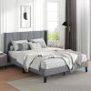 imageGiantex Queen Bed Frame with Wingback Headboard Modern Upholstered Platform Bed with 2 Side Storage Pockets and Wooden Slats No Box Spring Needed Bed Frame Queen Size Grey Queen GT10704HUGrey