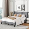 imageGiantex Queen Bed Frame with Wingback Headboard Modern Upholstered Platform Bed with 2 Side Storage Pockets and Wooden Slats No Box Spring Needed Bed Frame Queen Size Grey Queen GT10704HUGrey