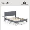 imageGiantex Queen Bed Frame with Wingback Headboard Modern Upholstered Platform Bed with 2 Side Storage Pockets and Wooden Slats No Box Spring Needed Bed Frame Queen Size Grey Queen GT10704HUGrey