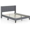 imageGiantex Queen Bed Frame with Wingback Headboard Modern Upholstered Platform Bed with 2 Side Storage Pockets and Wooden Slats No Box Spring Needed Bed Frame Queen Size Grey Queen GT10704HUGrey