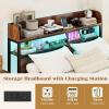 imageGiantex Queen Size Bed Frame with Storage Headboard Metal Platform Bed wLED Light ampamp Charging Station Linen Upholstered Headboard Heavy Duty Slat Support No Box Spring Needed NoiseFreeRustic Brownblack