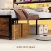 imageGiantex Queen Size Bed Frame with Storage Headboard Metal Platform Bed wLED Light ampamp Charging Station Linen Upholstered Headboard Heavy Duty Slat Support No Box Spring Needed NoiseFreeRustic Brownblack