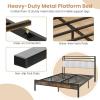 imageGiantex Queen Size Bed Frame with Storage Headboard Metal Platform Bed wLED Light ampamp Charging Station Linen Upholstered Headboard Heavy Duty Slat Support No Box Spring Needed NoiseFreeRustic Brownblackgrey
