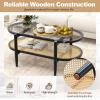 imageGiantex Rattan Coffee Table 2Tier Oval Wood Tea Table with Tempered Glass Tabletop ampamp PE Rattan Storage Shelf 40quot Boho Cocktail Tables Mid Century Modern Center Table for Living Room Office BlackBlack
