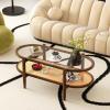 imageGiantex Rattan Coffee Table 2Tier Oval Wood Tea Table with Tempered Glass Tabletop ampamp PE Rattan Storage Shelf 40quot Boho Cocktail Tables Mid Century Modern Center Table for Living Room Office BlackBrown