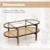 imageGiantex Rattan Coffee Table 2Tier Oval Wood Tea Table with Tempered Glass Tabletop ampamp PE Rattan Storage Shelf 40quot Boho Cocktail Tables Mid Century Modern Center Table for Living Room Office BlackBrown