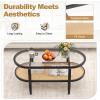 imageGiantex Rattan Coffee Table 2Tier Oval Wood Tea Table with Tempered Glass Tabletop ampamp PE Rattan Storage Shelf 40quot Boho Cocktail Tables Mid Century Modern Center Table for Living Room Office BlackBlack