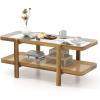 imageGiantex Rattan Coffee Table 475quot Rectangle Solid Wood Tea Table wTempered Glass Tabletop ampamp PE Rattan Storage Shelf 2Tier Boho Coffee Tables Farmhouse Rustic Center Table for Living Room Office