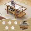 imageGiantex Rattan Coffee Table 475quot Rectangle Solid Wood Tea Table wTempered Glass Tabletop ampamp PE Rattan Storage Shelf 2Tier Boho Coffee Tables Farmhouse Rustic Center Table for Living Room Office