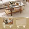 imageGiantex Rattan Coffee Table 475quot Rectangle Solid Wood Tea Table wTempered Glass Tabletop ampamp PE Rattan Storage Shelf 2Tier Boho Coffee Tables Farmhouse Rustic Center Table for Living Room Office