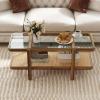 imageGiantex Rattan Coffee Table 475quot Rectangle Solid Wood Tea Table wTempered Glass Tabletop ampamp PE Rattan Storage Shelf 2Tier Boho Coffee Tables Farmhouse Rustic Center Table for Living Room Office