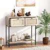 imageGiantex Rattan Console Table 315quot Entryway Table with 2 Drawers ampamp Open Storage Shelf Metal Frame Boho Style Long Sofa Tables Narrow Entry Tables for Living Room Hallway Foyer