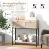 imageGiantex Rattan Console Table 315quot Entryway Table with 2 Drawers ampamp Open Storage Shelf Metal Frame Boho Style Long Sofa Tables Narrow Entry Tables for Living Room Hallway Foyer