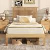 imageGiantex Rattan Twin Bed Frames with Rattan Headboard Boho Solid Wood Platform Bed with Wooden Slats 12 Inch Twin Bed Frame with Storage Underneath for Kids Adults No Box Spring Needed Natural