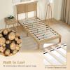 imageGiantex Rattan Twin Bed Frames with Rattan Headboard Boho Solid Wood Platform Bed with Wooden Slats 12 Inch Twin Bed Frame with Storage Underneath for Kids Adults No Box Spring Needed Natural