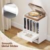 imageGiantex Record Player Stand Rolling Turntable Stand with Drawer Hook ampamp Lockable Wheels Vinyl Record Display Shelf Holds Up to 180 Albums for Living Room Bedroom BrownWhite