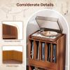 imageGiantex Record Player Stand Rolling Turntable Stand with Drawer Hook ampamp Lockable Wheels Vinyl Record Display Shelf Holds Up to 180 Albums for Living Room Bedroom BrownWalnut