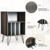 imageGiantex Record Player Stand White Turntable Stand Holds up to 150 Albums MidCentury Vinyl Storage Cabinet Table with Metal Legs Record Player Holder End Table for Bedroom Living RoomGrey
