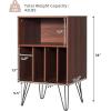 imageGiantex Record Player Stand White Turntable Stand Holds up to 150 Albums MidCentury Vinyl Storage Cabinet Table with Metal Legs Record Player Holder End Table for Bedroom Living RoomBrown