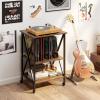 imageGiantex Record Player Stand with Charging Station Turntable Stand with Record Storage ampamp 4 Rolling Wheels Vinyl Record Storage Table up to 250 Albums for Living Room Bedroom Grey OakDark Brown