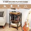imageGiantex Record Player Stand with Charging Station Turntable Stand with Record Storage ampamp 4 Rolling Wheels Vinyl Record Storage Table up to 250 Albums for Living Room Bedroom Grey OakDark Brown