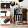 imageGiantex Record Player Stand with Charging Station Turntable Stand with Storage Cabinet Record Player Shelf with Metal Legs Vinyl Record Storage up to 150 Albums for Living Room Bedroom BlackBlack