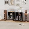 imageGiantex Record Player Stand with Charging Station Turntable Stand with Storage Cabinet Record Player Shelf with Metal Legs Vinyl Record Storage up to 150 Albums for Living Room Bedroom BlackBlack