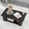 imageGiantex Rectangle Wood Center Table 41quot L 2Tier Large Modern Tea Table wOpen Compartment Easy Assembly Accent Coffee Table for Living Room Reception Room BlackBlack