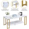 imageGiantex Rectangular Coffee Table 2Tier Center Table WFaux Marble Tabletop Morden Accent Table WGold Print Metal Frame ampamp Hollow Metal Legs Suitable for Living Room Bedroom