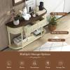 imageGiantex Retro Console Table with Drawers 52quot Long Narrow Sofa Table wOpen Shelf HalfMoon Entryway Table with Storage Solid Wood Legs Vintage Entry Table for Living Room Hallway Beige