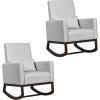 imageGiantex Rocking Chair Fabric High Back Armchair with Waist PillowWooden Tapered ampamp Rocking Dual Legs Multifunctional Upholstered Accent Chair for Nursery Living Room Bedroom Rocker1 BeigeSliver