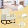 imageGiantex Rocking Chair Fabric High Back Armchair with Waist PillowWooden Tapered ampamp Rocking Dual Legs Multifunctional Upholstered Accent Chair for Nursery Living Room Bedroom Rocker1 BeigeBeige
