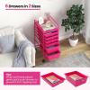 imageGiantex Rolling Storage Cart with 6 Drawers Multipurpose Mobile Organizer Cart for Tools Scrapbook Paper Home Office School BlackHot Pink
