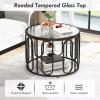 imageGiantex Round Glass Coffee Table 2Tier Modern Side Sofa Tea Table with Tempered Glass Top ampamp Oval Swivel Brackets 24quot Circle Cocktail Tables Accent Center Table for Living Room Office GoldBlack