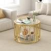 imageGiantex Round Glass Coffee Table 2Tier Modern Side Sofa Tea Table with Tempered Glass Top ampamp Oval Swivel Brackets 24quot Circle Cocktail Tables Accent Center Table for Living Room Office GoldGold
